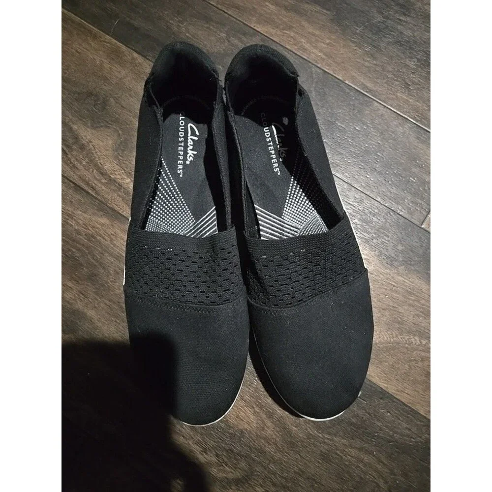 Clarks Cloudsteppers Slip Ons Breeze Vibe Black Womens Size 8M